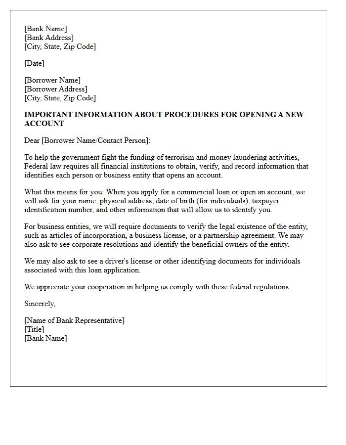 Commercial Loan Customer Identification Program Notice Letter