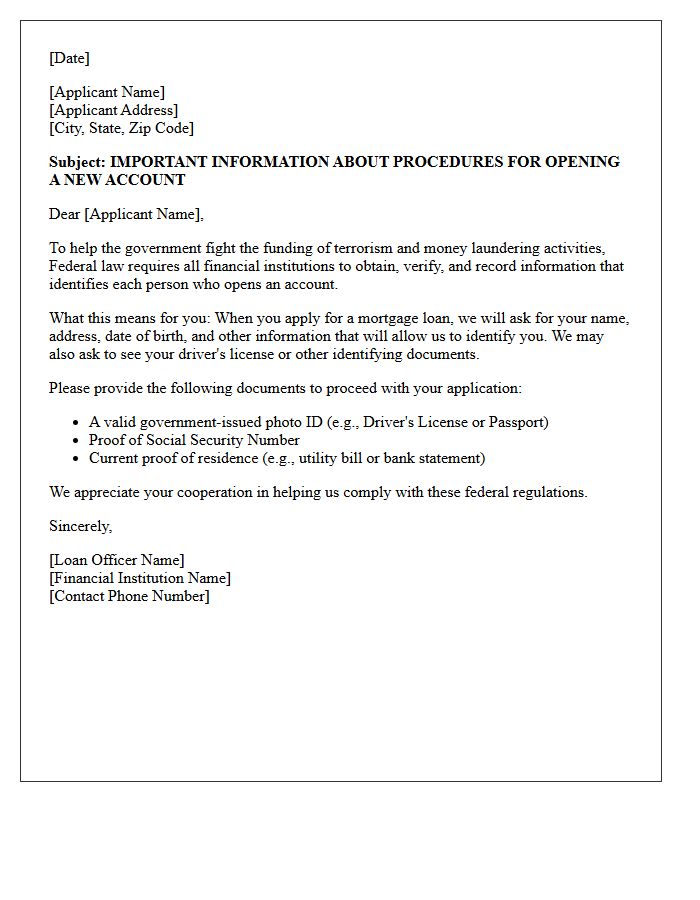 Mortgage Application Customer Identification Notice Letter