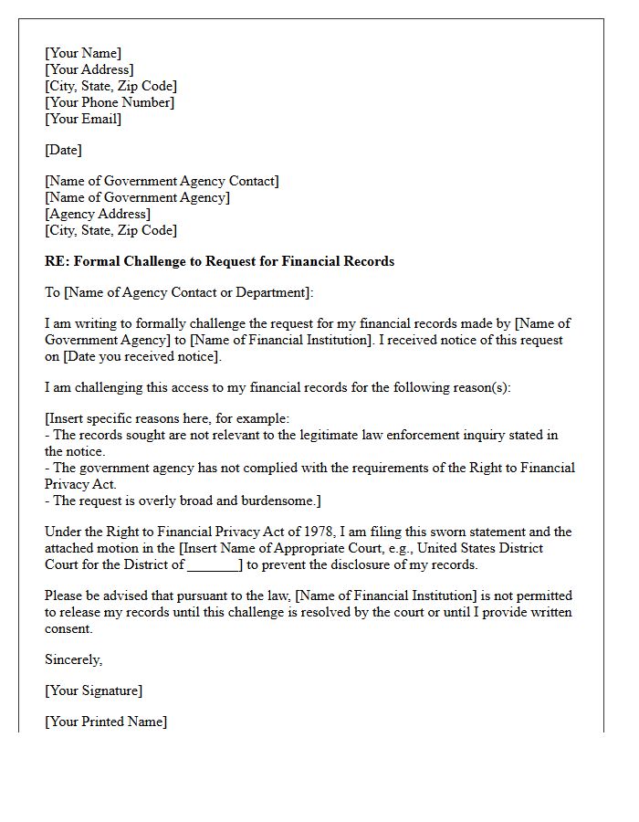 Customer Challenge to Financial Record Request Letter