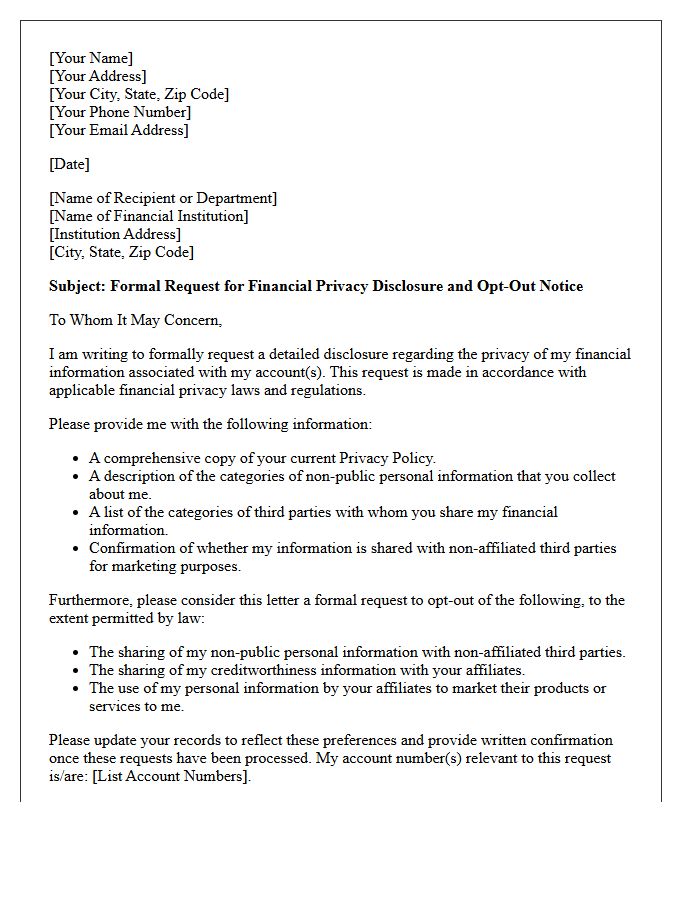 Formal Written Request for Financial Privacy Disclosure Letter