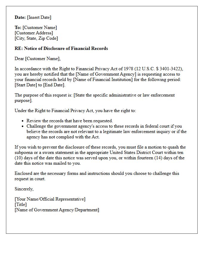 Notice of Right to Financial Privacy Act Disclosure Letter