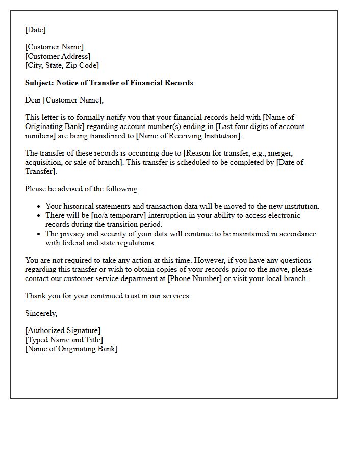 Notice of Transfer of Bank Financial Records Letter