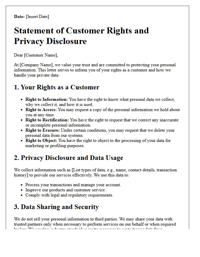 Statement of Customer Rights and Privacy Disclosure Letter