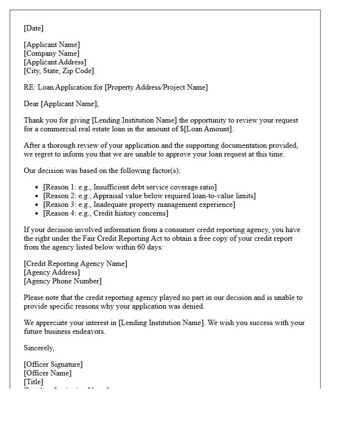 Commercial Real Estate Loan Rejection Letter