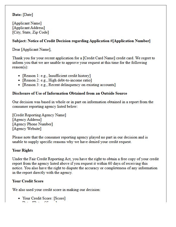 Credit Card Application Decline Adverse Action Letter