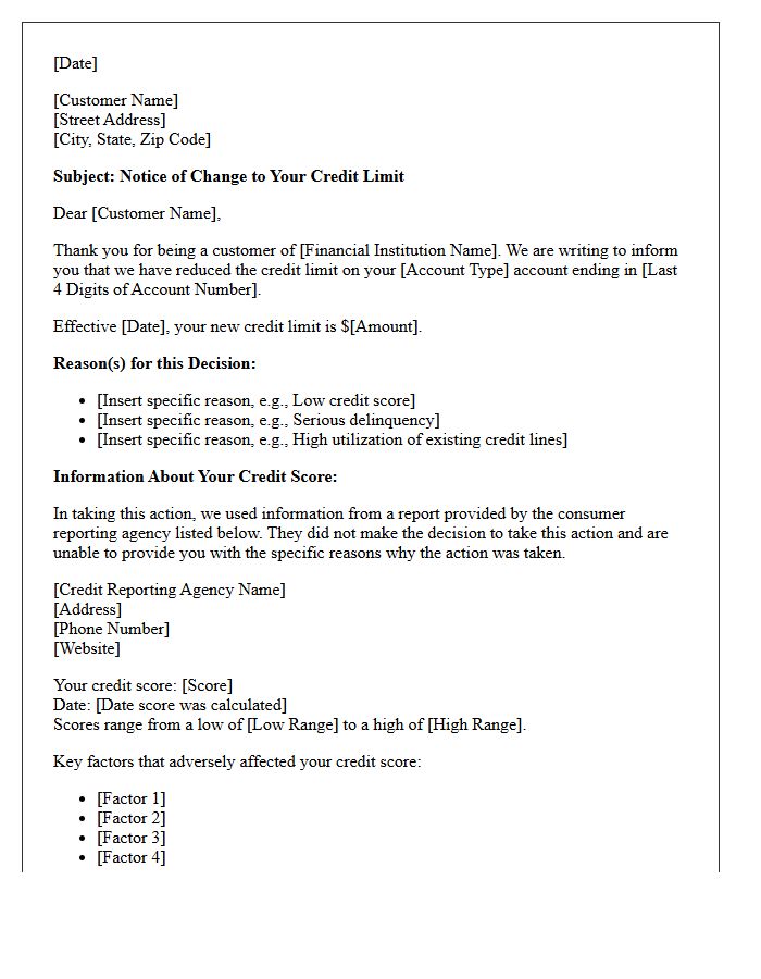 Credit Limit Reduction Adverse Action Letter