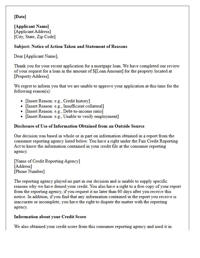 Mortgage Loan Denial Adverse Action Letter