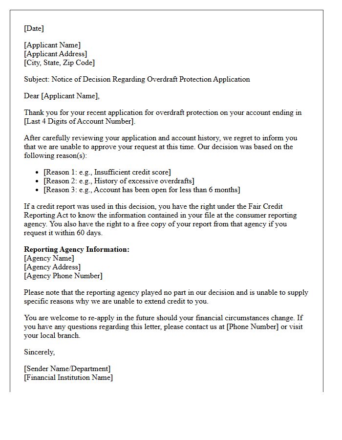 Overdraft Protection Application Denial Letter