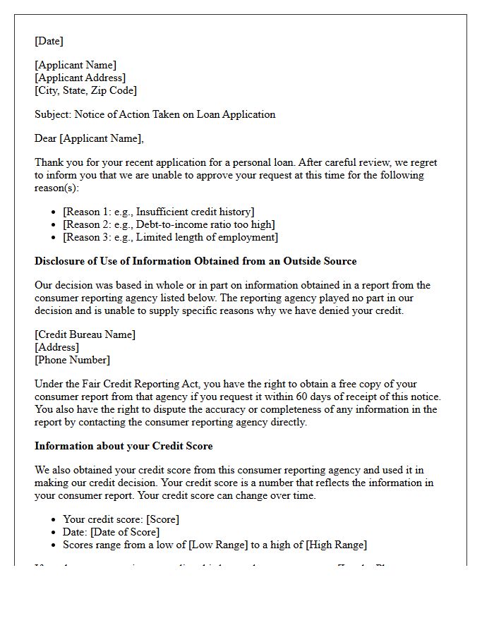 Personal Loan Denial Adverse Action Letter
