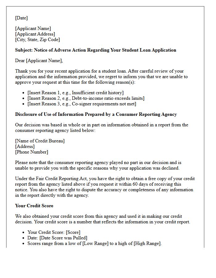 Student Loan Decline Adverse Action Letter