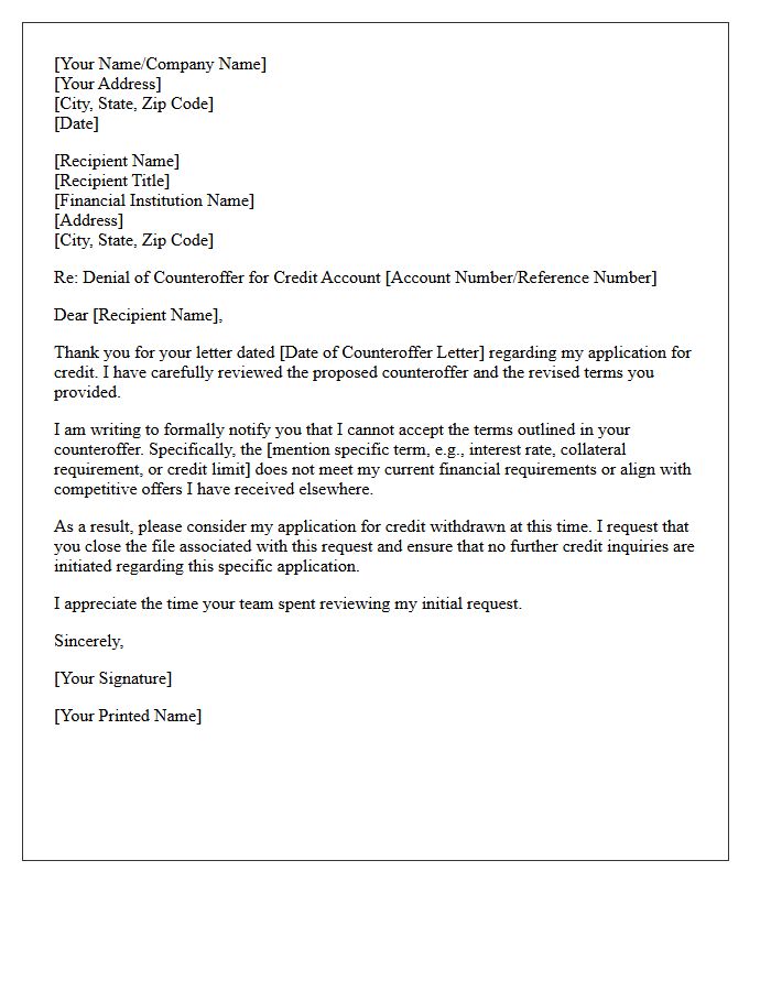 Unfavorable Credit Terms Counteroffer Denial Letter