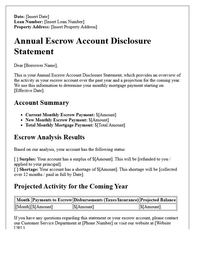 Annual Escrow Account Statement Letter