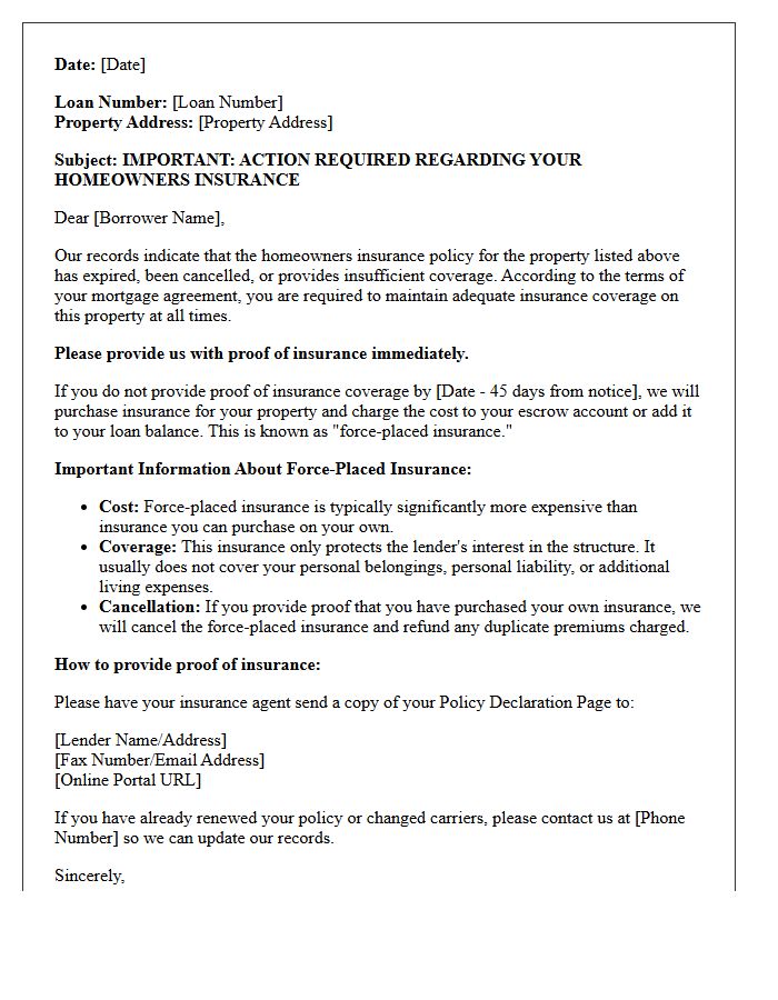 Force-Placed Insurance Advance Notice Letter
