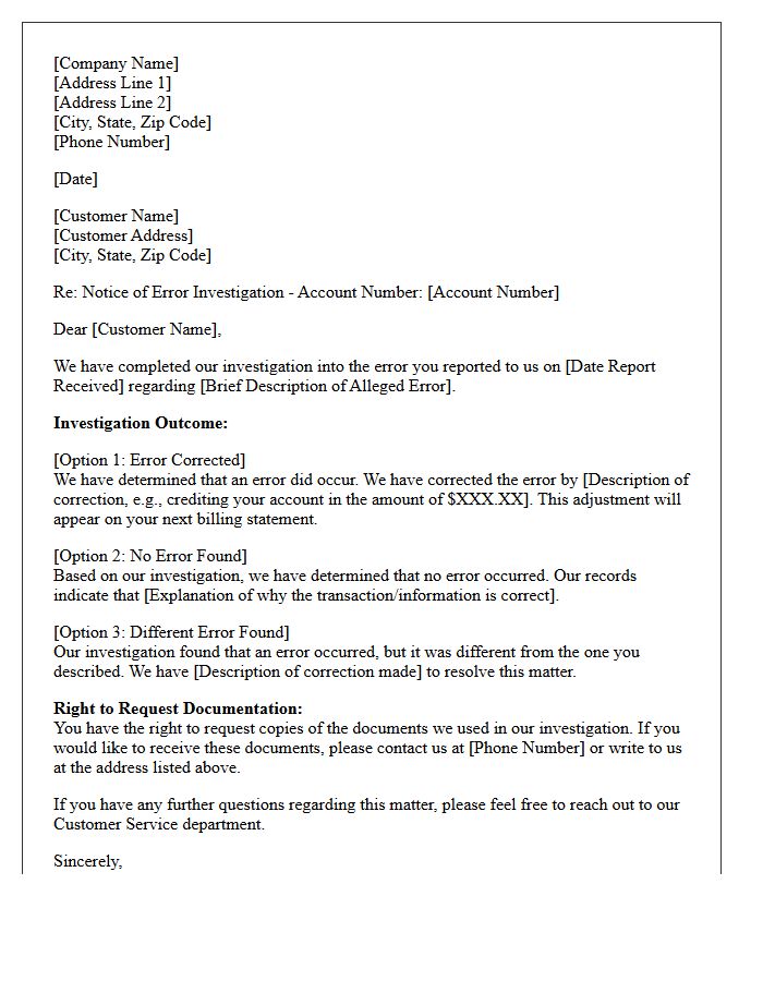 Notice of Error Investigation Response Letter