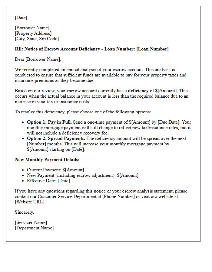 Notice of Escrow Account Deficiency Letter