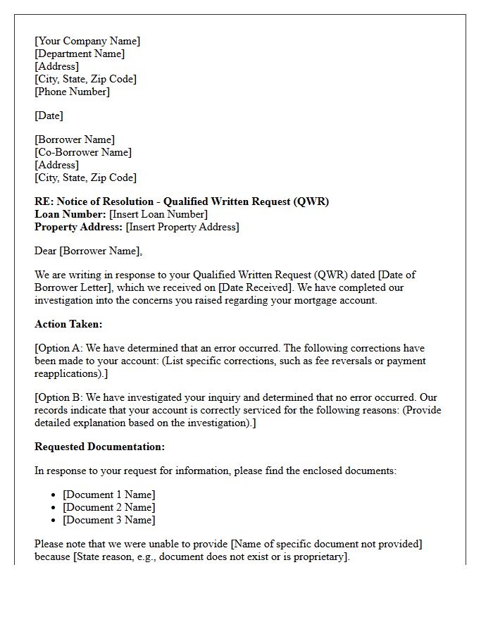 Qualified Written Request Resolution Letter