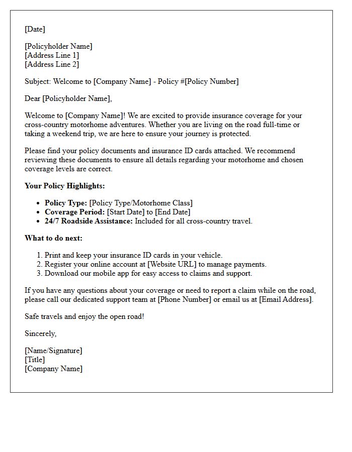 Cross-Country Motorhome Insurance Welcome Letter