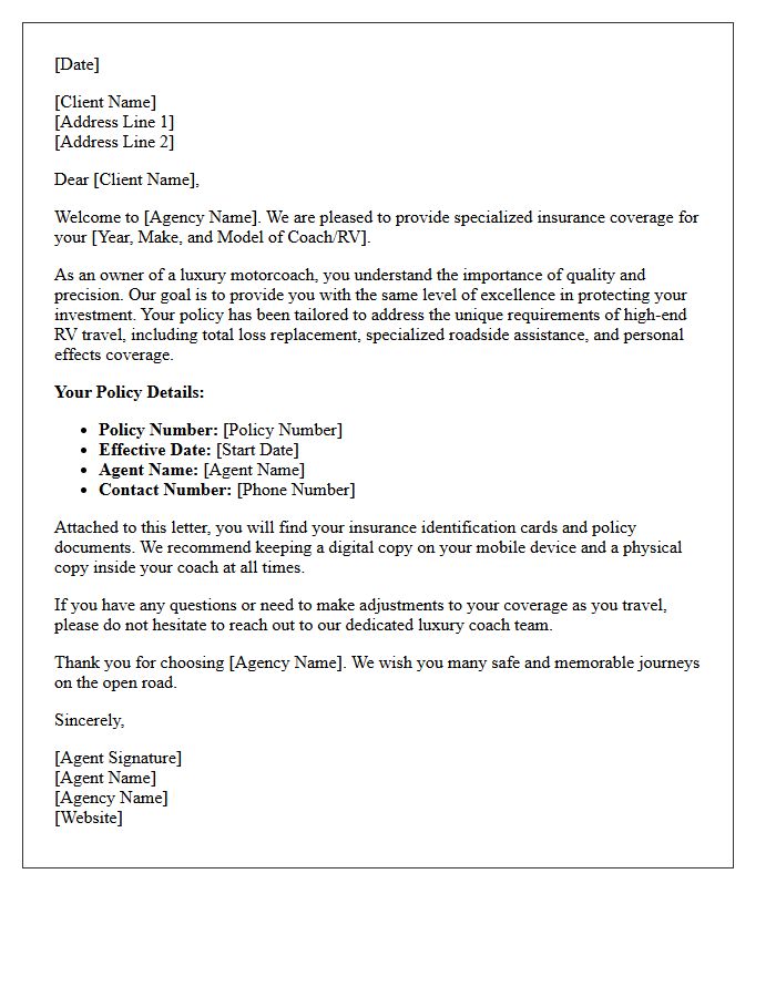 Luxury Coach and RV Insurance Welcome Letter