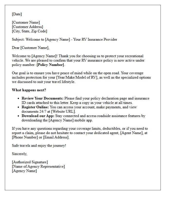 Standard RV Coverage Agency Welcome Letter