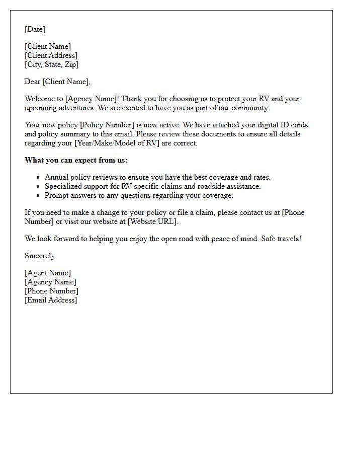 Welcome Letter for New RV Insurance Agency Clients