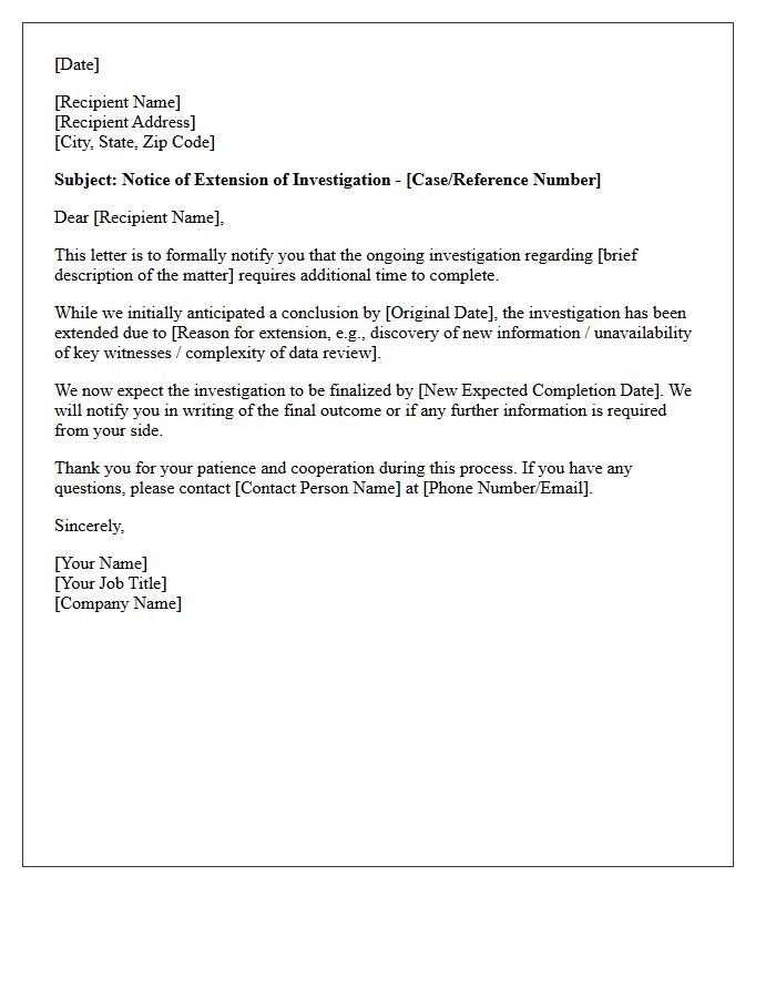 Investigation Extension Notice Letter