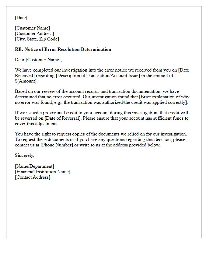 No Error Occurred Determination Letter