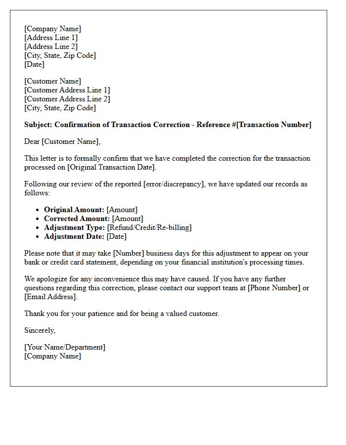 Transaction Correction Confirmation Letter