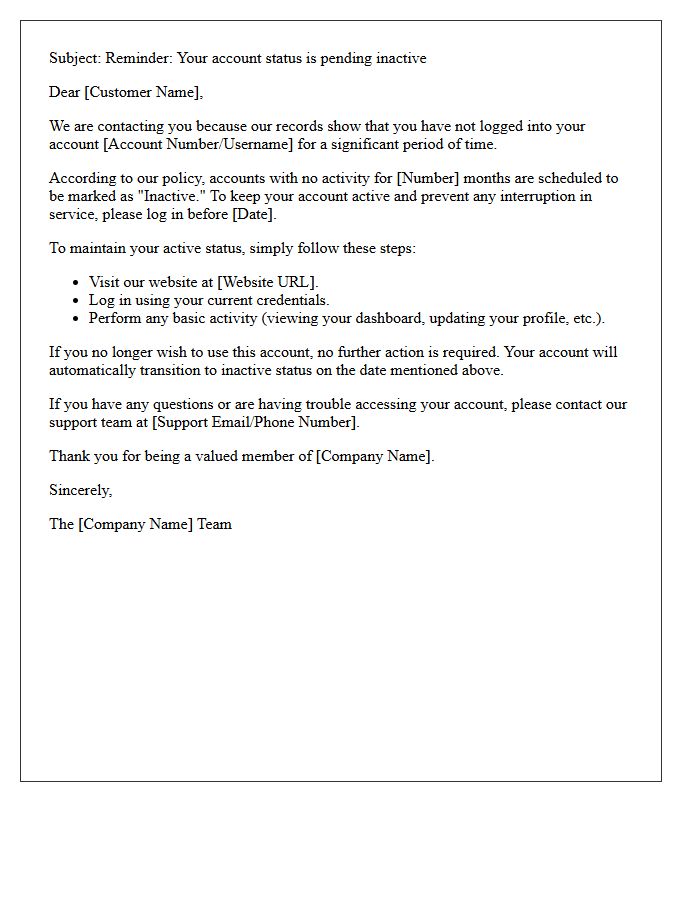 First Reminder Letter for Pending Inactive Account Status