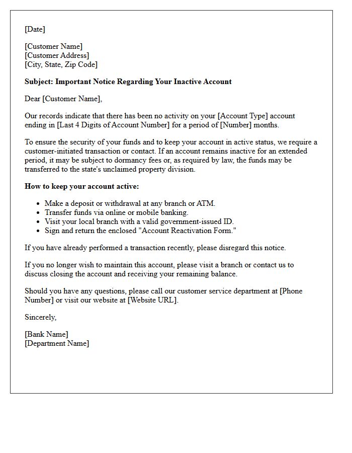 Initial Notification Letter Regarding Inactive Bank Account Status