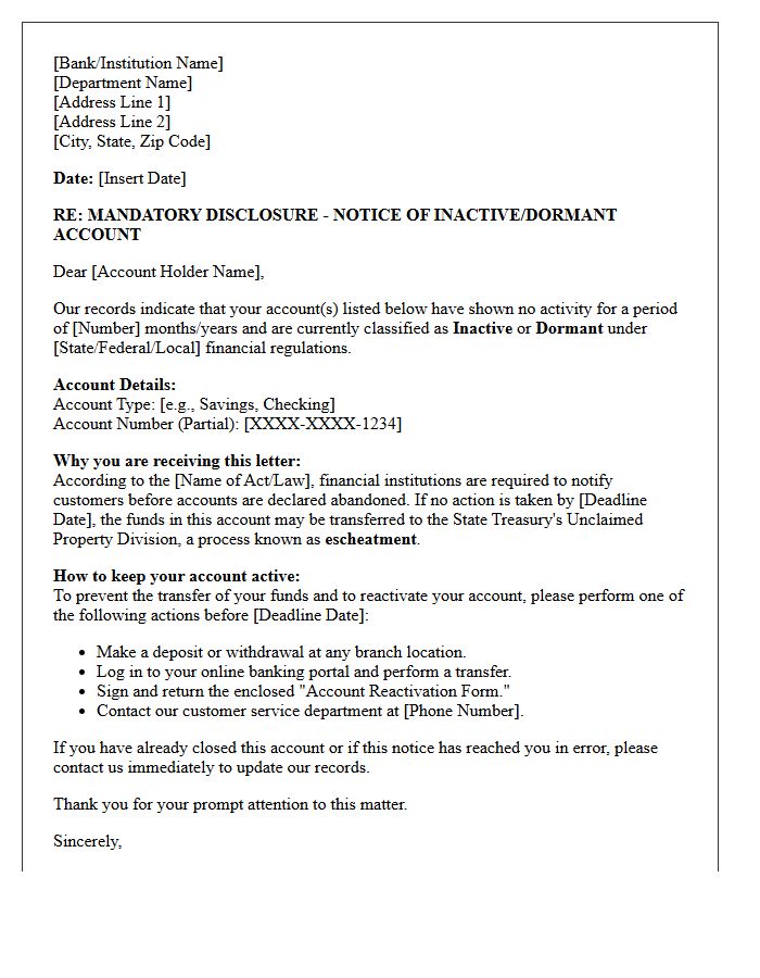 Mandatory Disclosure Letter for Dormant and Inactive Accounts