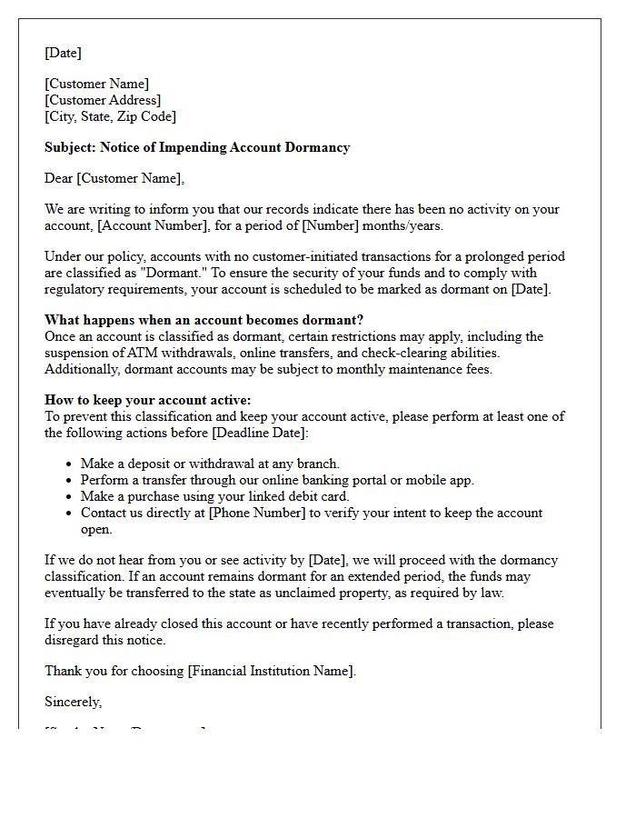 Warning Letter Prior to Dormant Account Classification