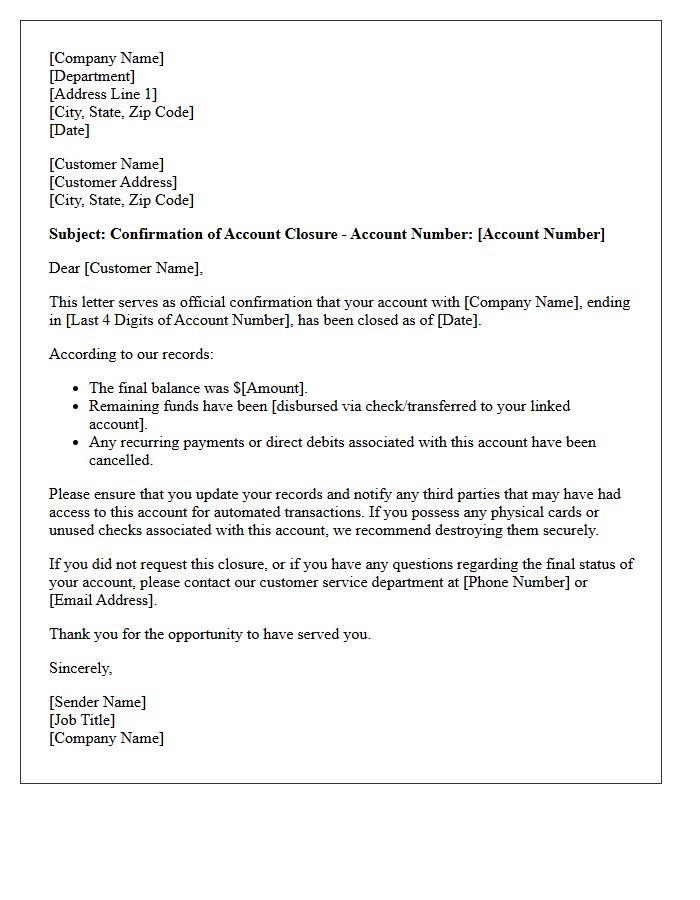 Account Closure Confirmation Letter