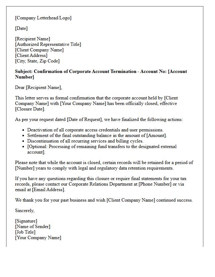 Corporate Account Termination Confirmation Letter