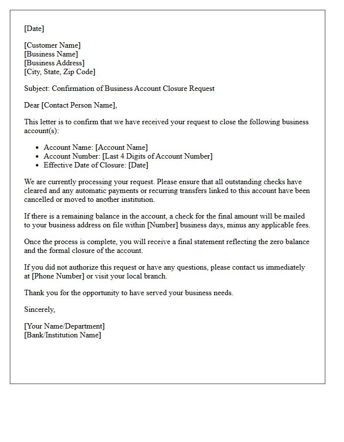 Letter Confirming Business Account Closure Request