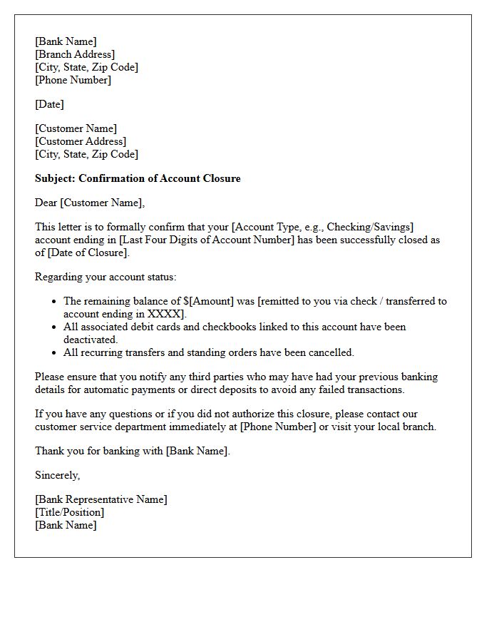 Official Bank Account Closure Confirmation Letter