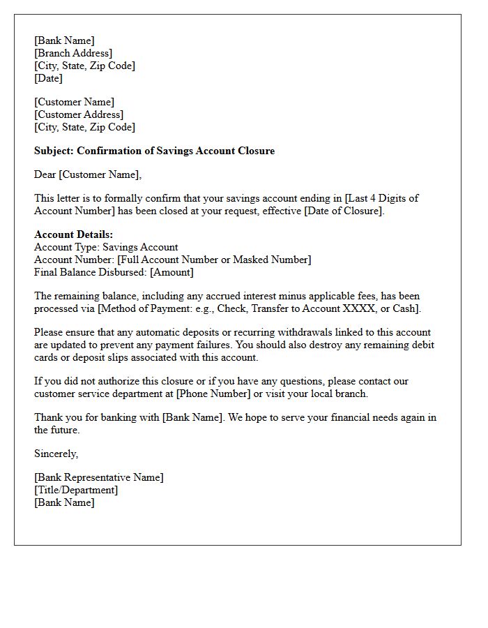 Savings Account Closure Confirmation Letter
