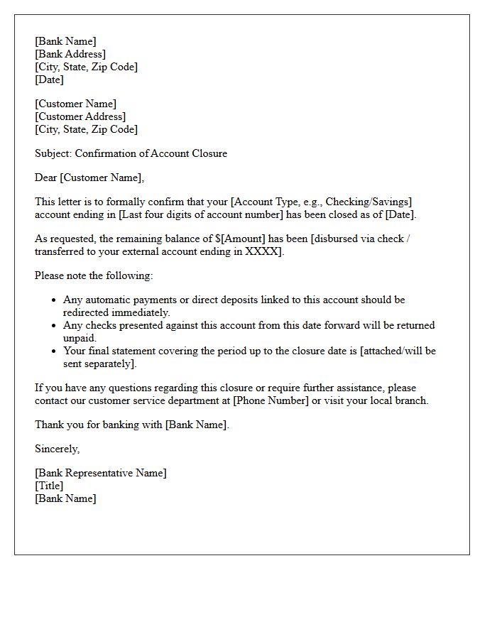 Standard Banking Account Closure Confirmation Letter