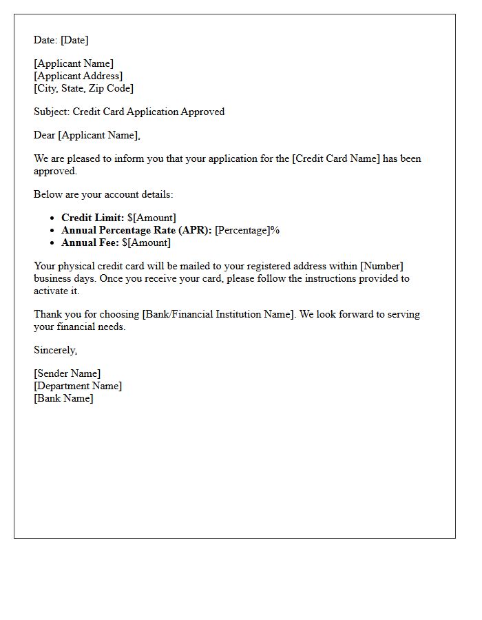 Credit Card Application Approval Letter
