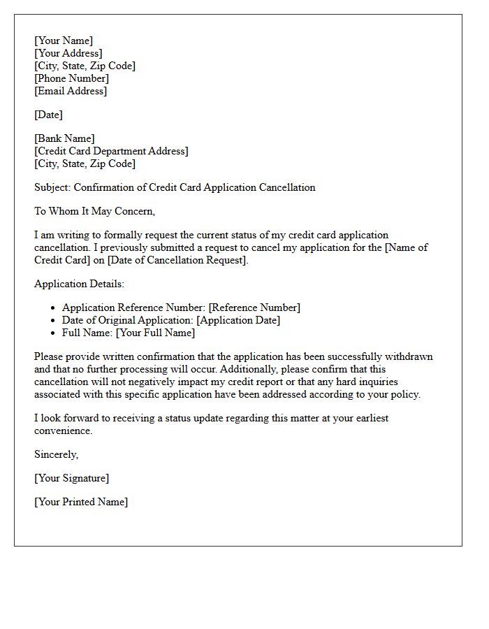 Credit Card Application Cancellation Status Letter