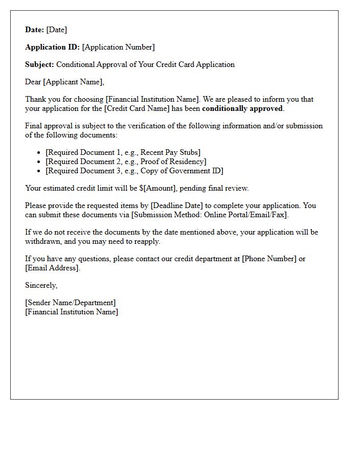 Credit Card Application Conditional Approval Letter