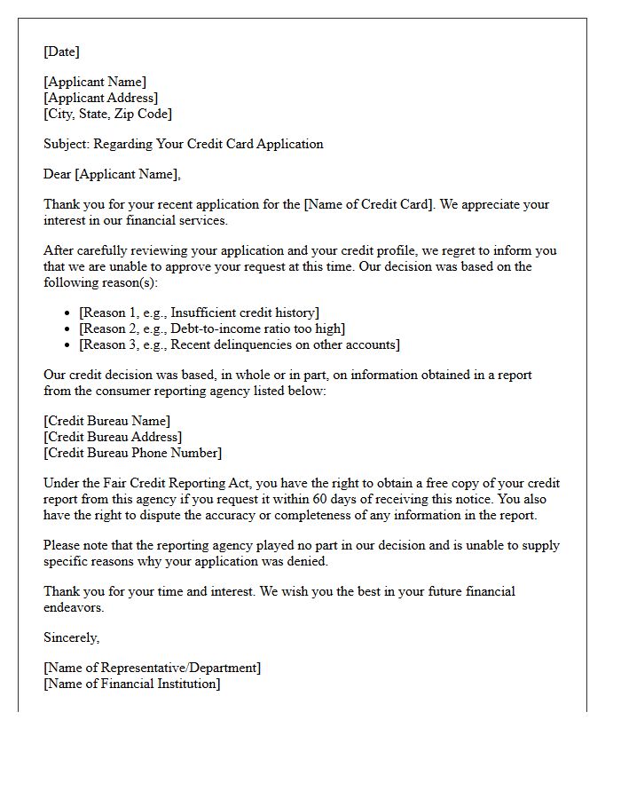 Credit Card Application Denial Letter