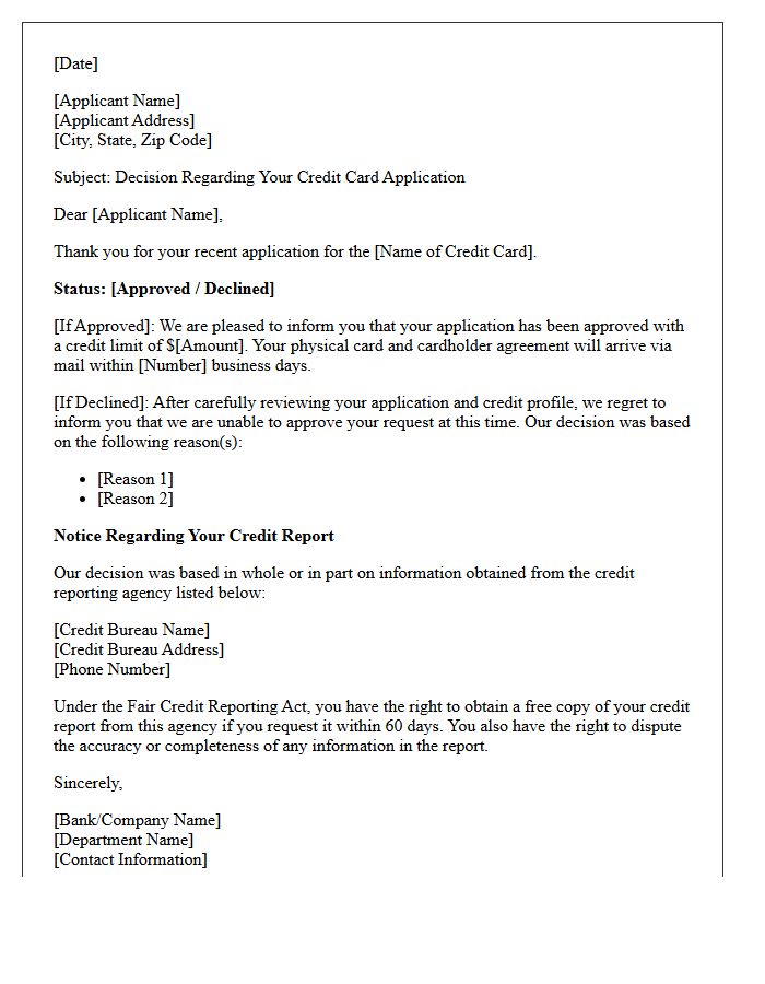 Credit Card Application Final Decision Letter