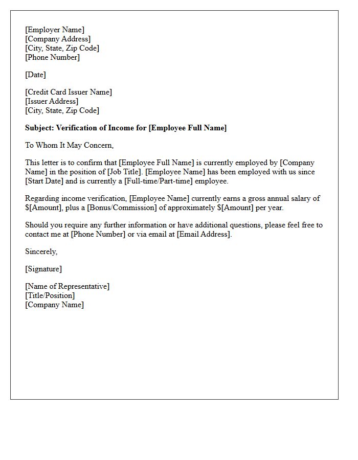 Credit Card Application Income Verification Letter