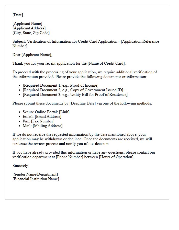 Credit Card Application Information Verification Letter