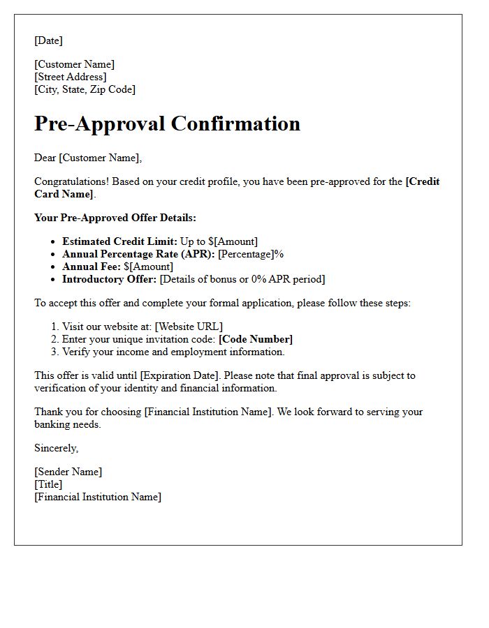 Credit Card Application Pre-Approval Confirmation Letter