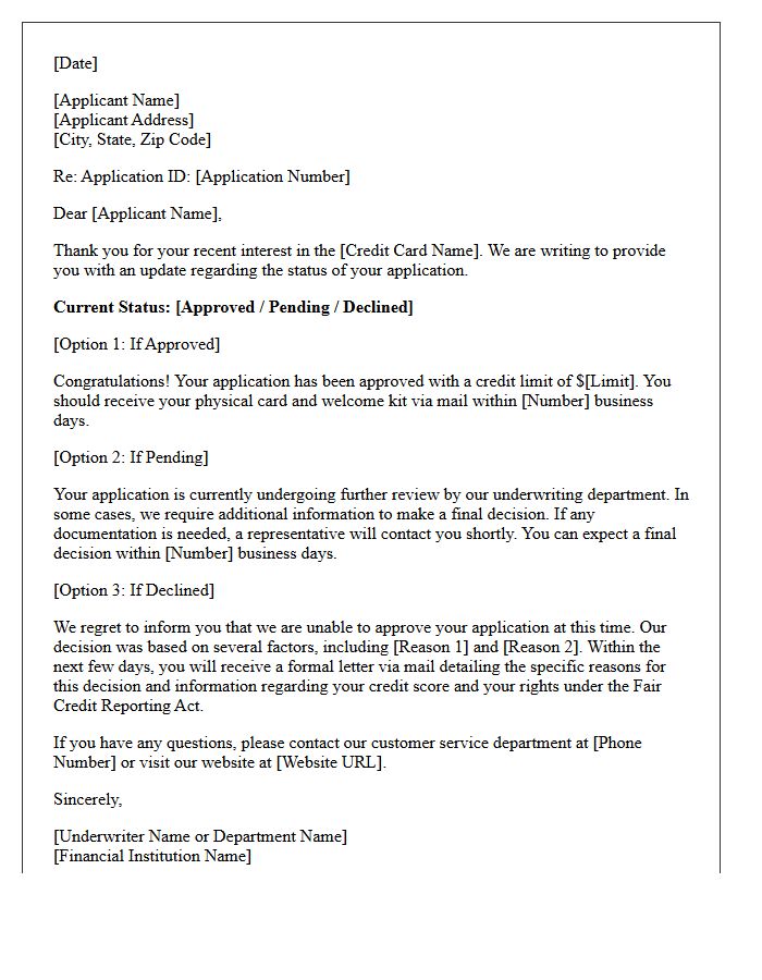 Credit Card Application Underwriting Status Letter