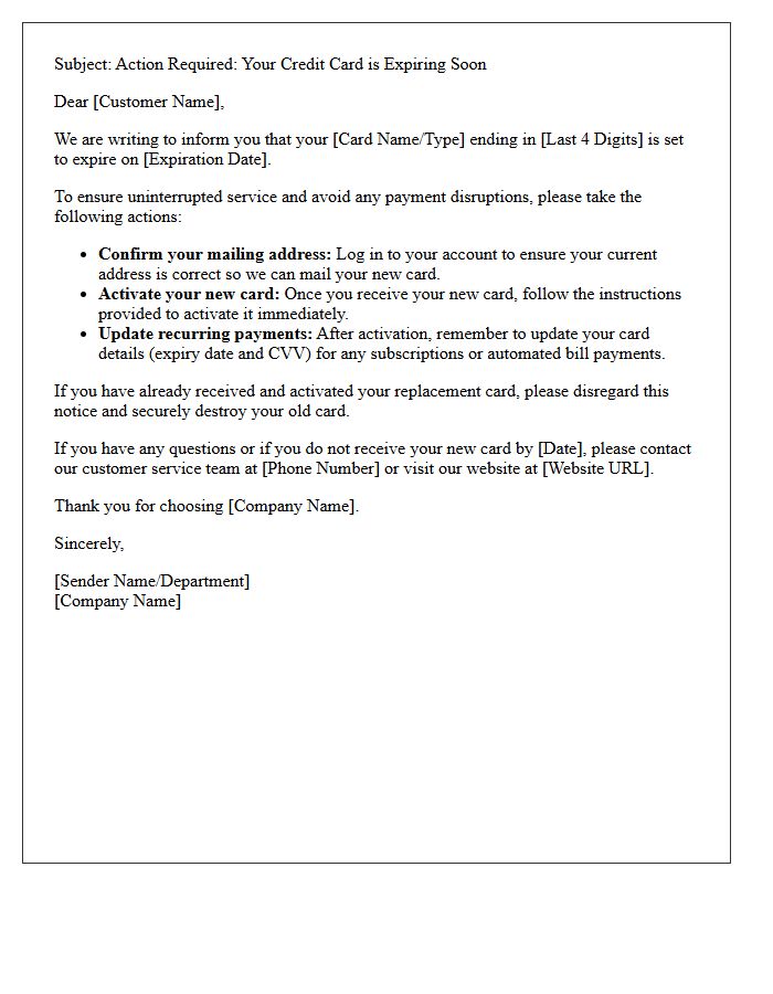 Action Required for Upcoming Credit Card Expiration Letter