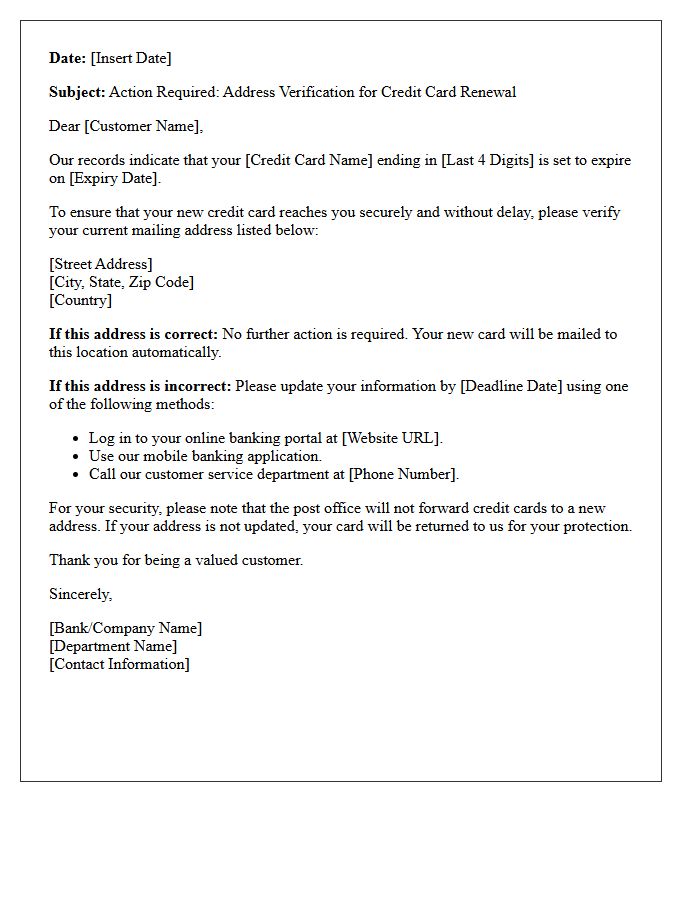 Address Verification for Credit Card Expiration Letter