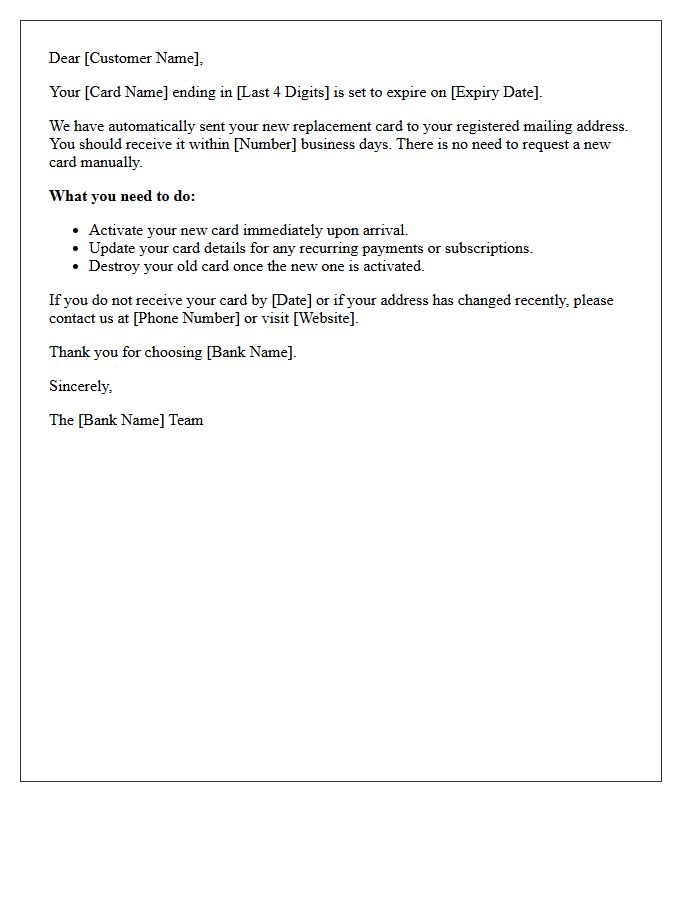 Automatic Replacement Credit Card Expiration Letter