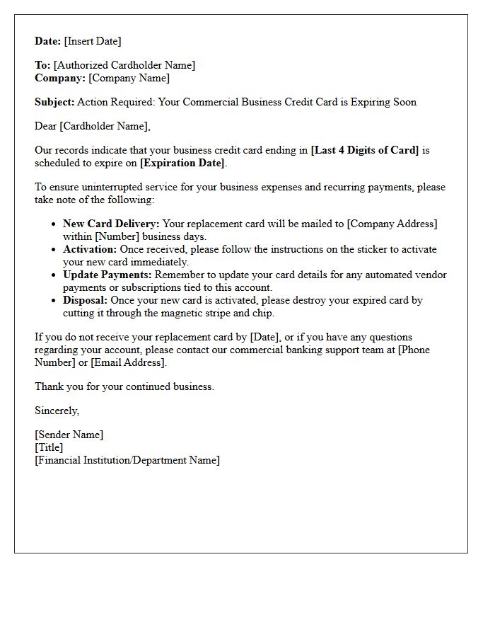 Commercial Business Credit Card Expiration Letter